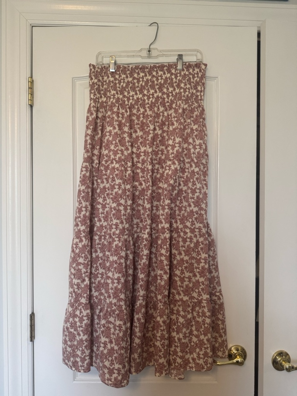 Women’s Pink Floral Maxi Skirt - Shirred Waist